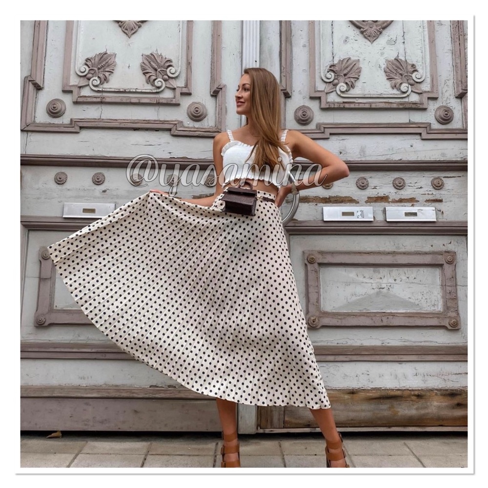 Last💓🔥Zara pleated polka dot skirt bloggers favorite